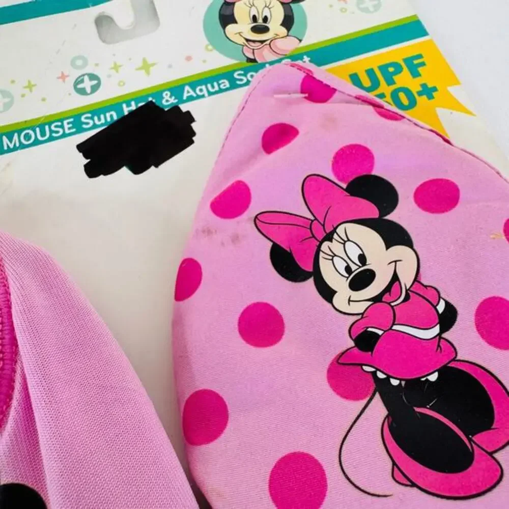 Disney Minnie Sun Hat & Aqua‎ Sock Set Beach Pool 0-12 months